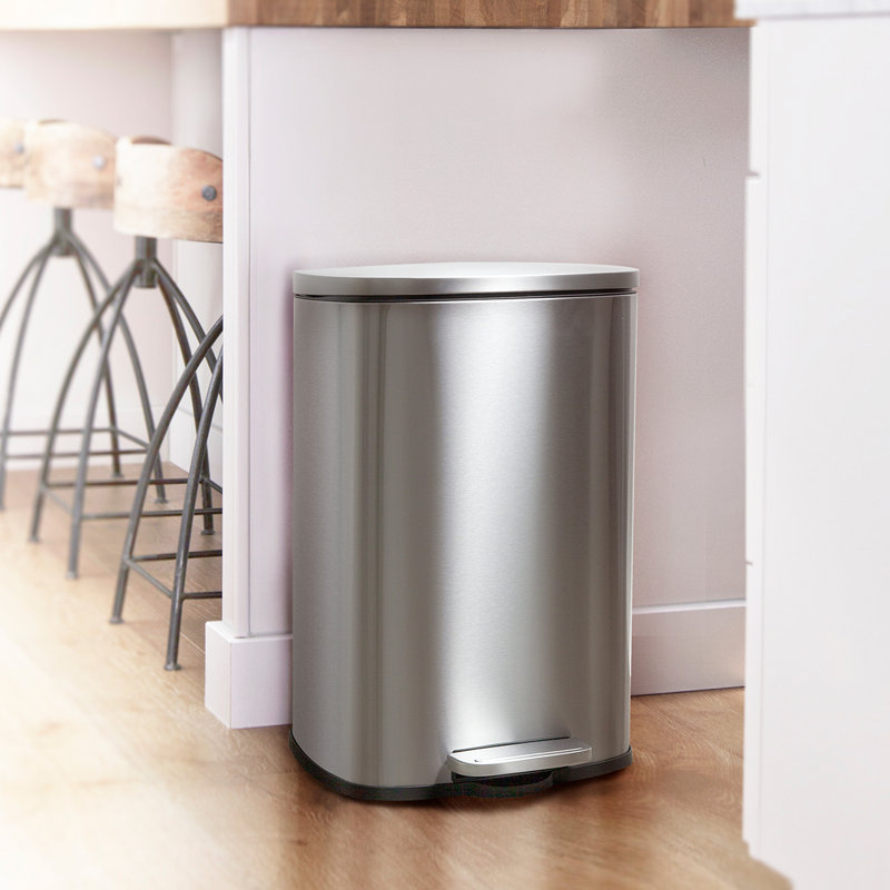 13.2 Gallon Stainless Steel Step-On Trash Can with Soft-Close Lid