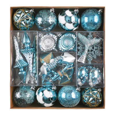  Ensemble de décorations d'arbres Summer Beach, boules de Noël bleu clair et argent incassables de 60 carats en vrac, océan nautique côtier suspendu à décor de fêtes de Noël