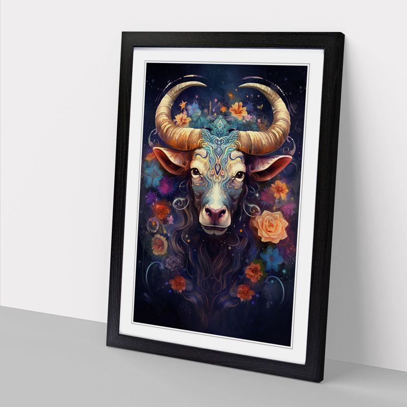 XYZ-FRM-V1223-1610 Taurus Zodiac Impressionism - Single Picture Frame Print on Wood, 46cm H x 34cm W x 2cm D, Black 