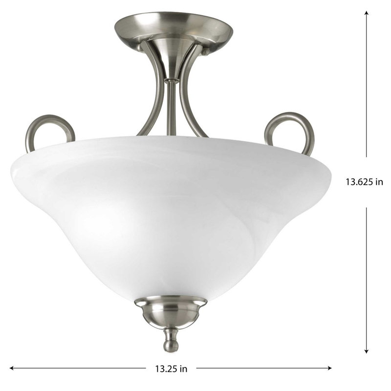 Plafonnier semi-encastré 2 lumières 13,25 po Cates, Nickel brossé