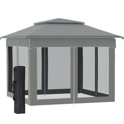 11' X Pop Up Canopy, Outdoor Patio Gazebo Shelter With Removable Zipper Netting. Instant Event Tent For Backyard, Garden. Dark Gray. 114 Sq Ft Shade, Carry Bag Supplied Canopy Patio, Net. Garden, Sq.