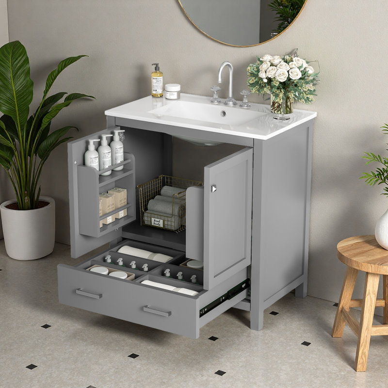Meuble-lavabo 30 po avec lavabo simple, Gris