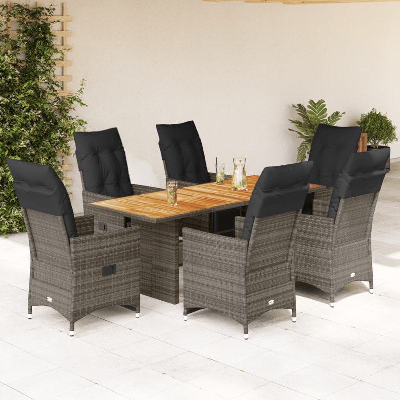 Bistro Set Grey PE Rattan Adjustable Footrests, 6