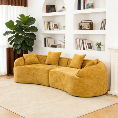 Curved Modern Sofa, Nordic-Style Compressed Couch, Plush Soft Beige Fabric Sofa For Living Room & Multiple Spaces