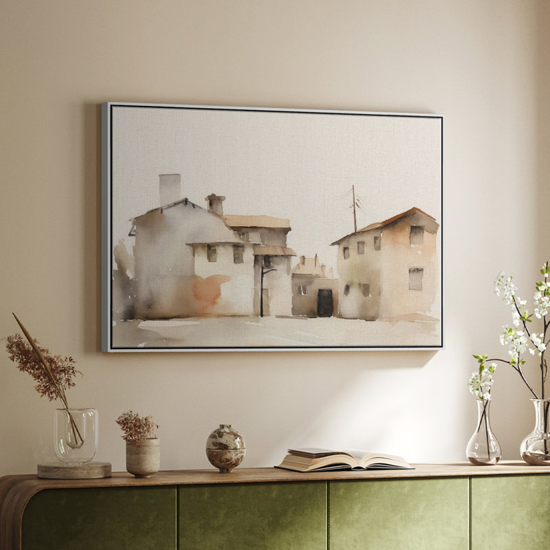 Paysage rétro-11, H 17 po x l 25 po x P 2 po, Toile encadrée flottée blanche