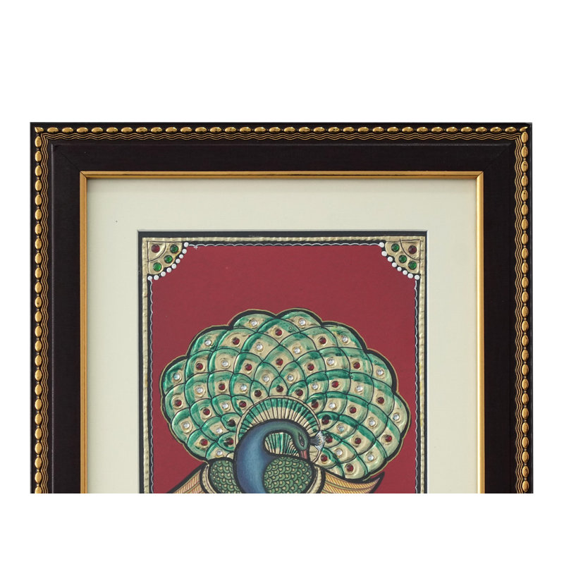 Ailes en forme de paon | Couleur traditionnelle avec or 24 carats | Tanjore, peinture avec cadre