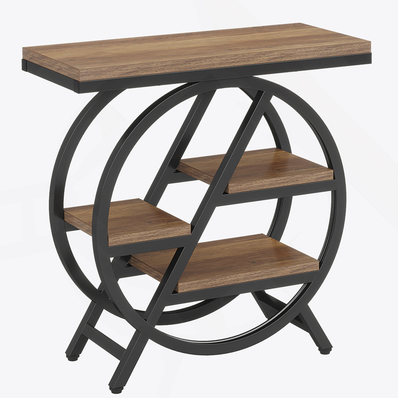 Ensemble de 2 tables de bout, table d'appoint industrielle étroite avec 3 tablettes de rangement, table de chevet en bois pour le salon et la chambre à coucher