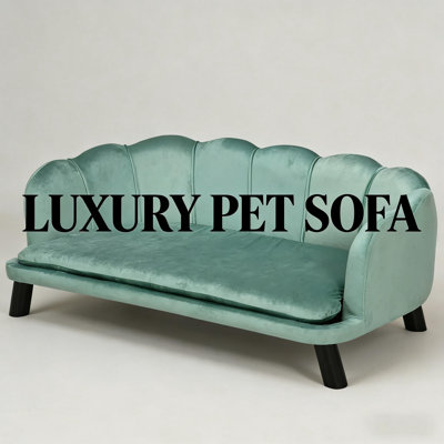 Green Pearl‑Shaped Backrest Velvet Pet Sofa Bed, Polyester Upholstered Spacious Dog Couch With Sturdy Birch Wood Legs, Removable Washable Foam Cushion