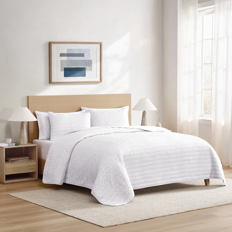 Ensemble de courtepointe en microfibre délavée 3 pièces Swift Home, Courtepointe très grand et 2 très grandes taies, Blanc