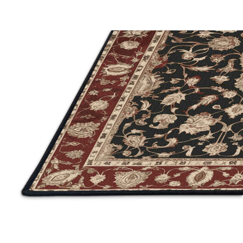 Tapis persan noir lavable à la machine, Carré 8 pi