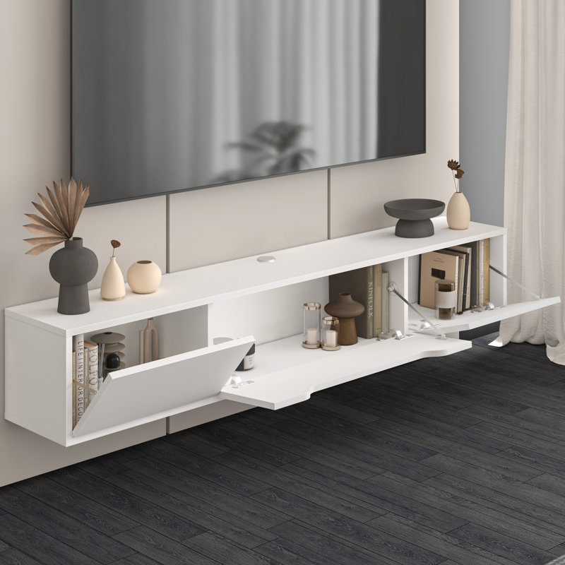 Luna Floating Tv Stand For Up To 80" Tv Wall Mounted Media Console, White