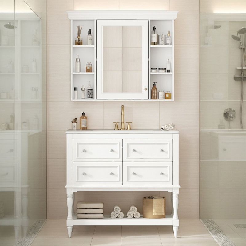 Meuble-lavabo simple 36 po avec comptoir en céramique H 36 po x H 29 po, Blanc