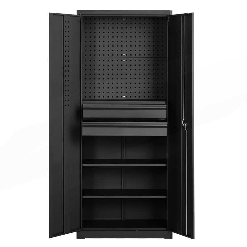 Metal Storage Cabinet, Garage Tool Storage Cabinet with 2 Locking Doors, Adjustable Shelves And 2 Drawers