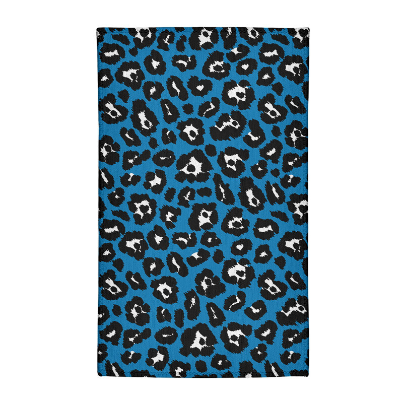 Tapis bleu / noir / blanc à imprimé animal, Rectangle 3 pi x 5 pi