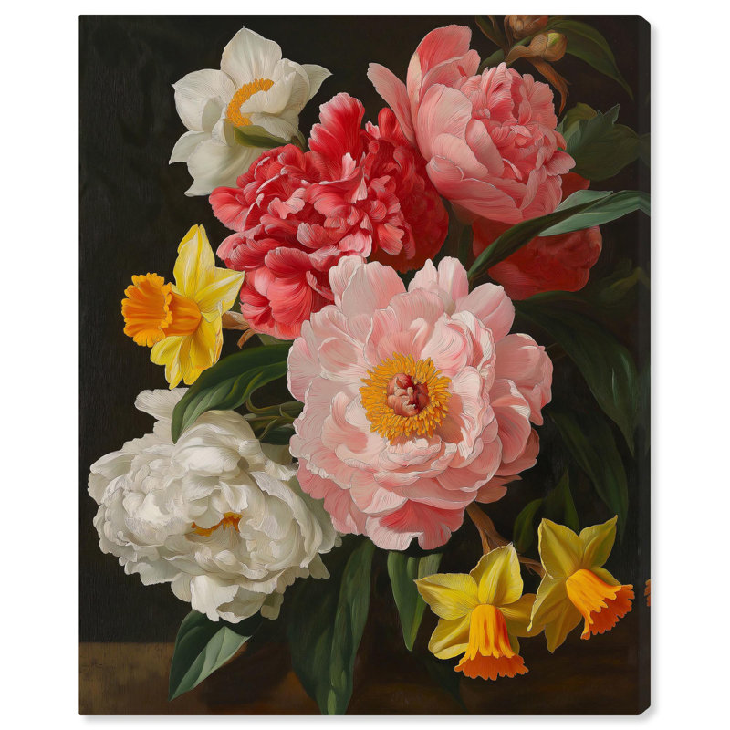 «Garden's Glory Canvas Dark Elegant Florals» par Art Remedy, H 24 po x l 20 po, Toile tendue avec châssis
