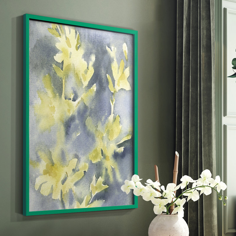 Forsythia Blooms II, reproduction encadrée - bois massif, Vert, H 10 po x l 8 po