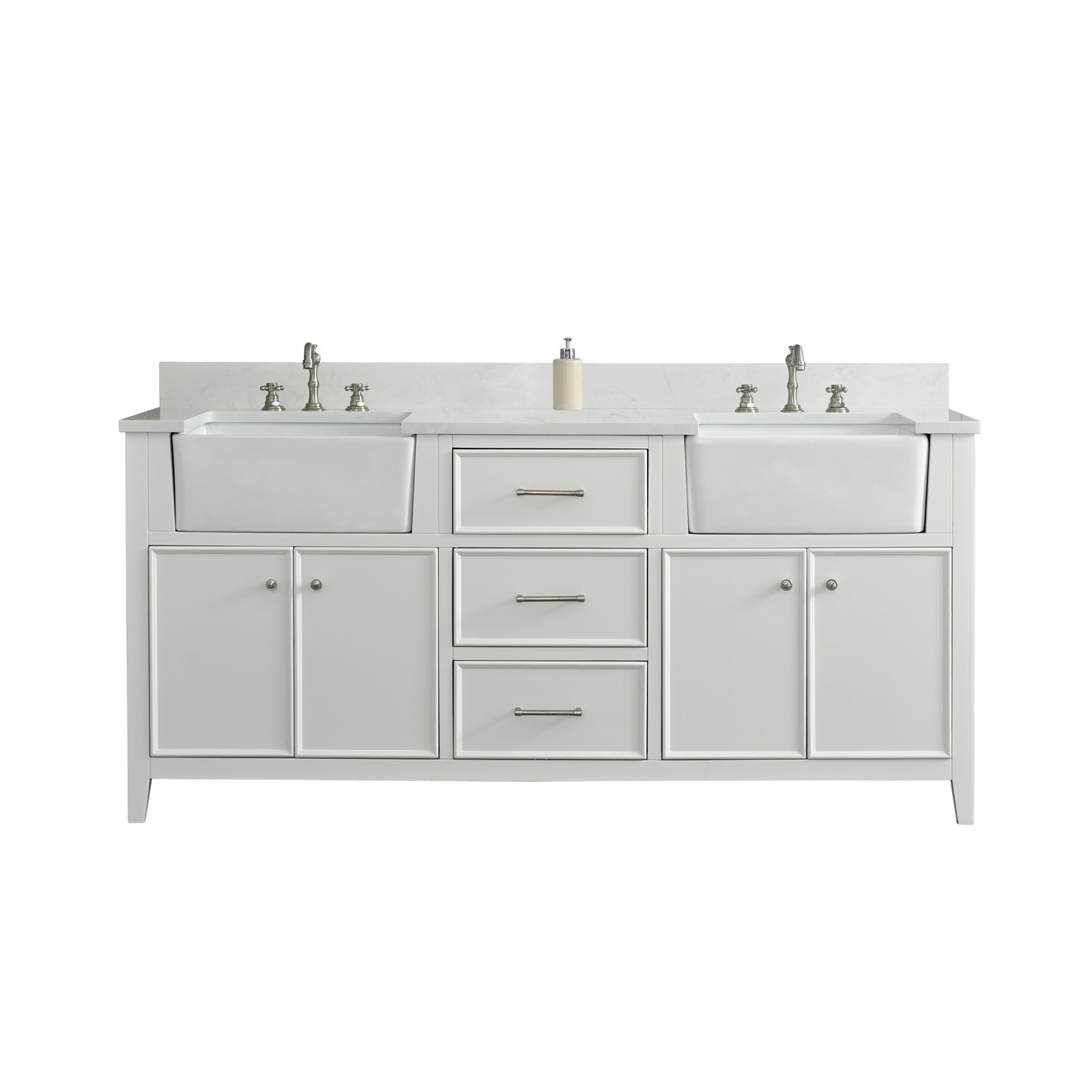 Aisa 72" Pine Double Bathroom Vanity, White/Brushed Nickel