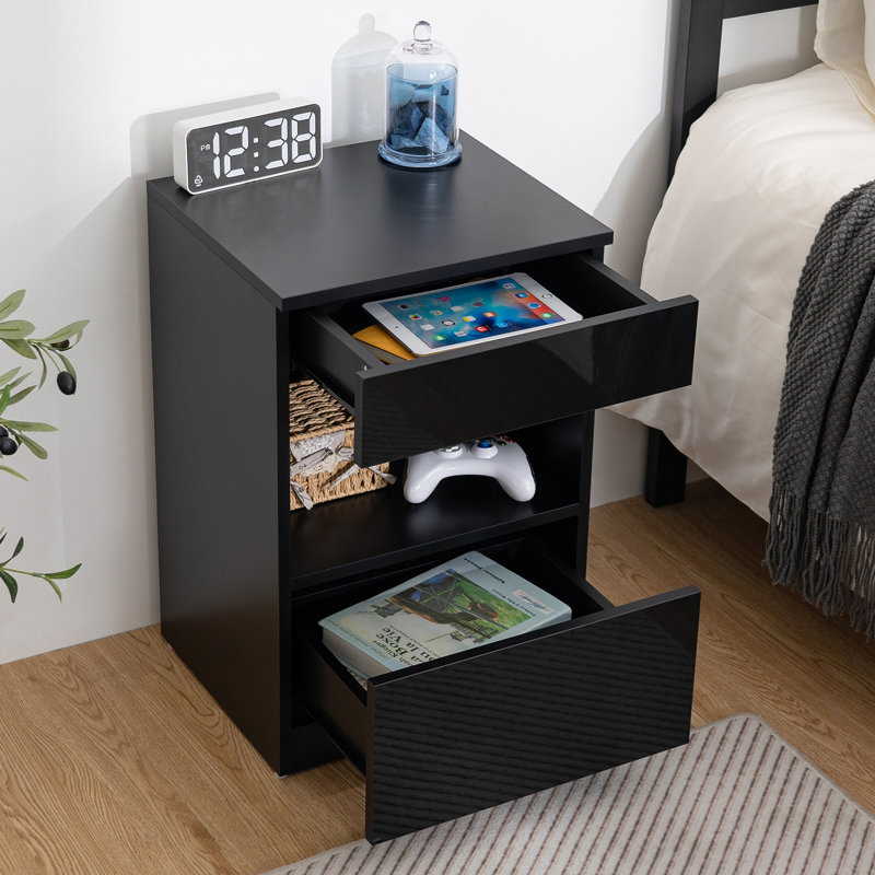 Baeugris 2-Drawer Nightstand with Open Shelf, Black