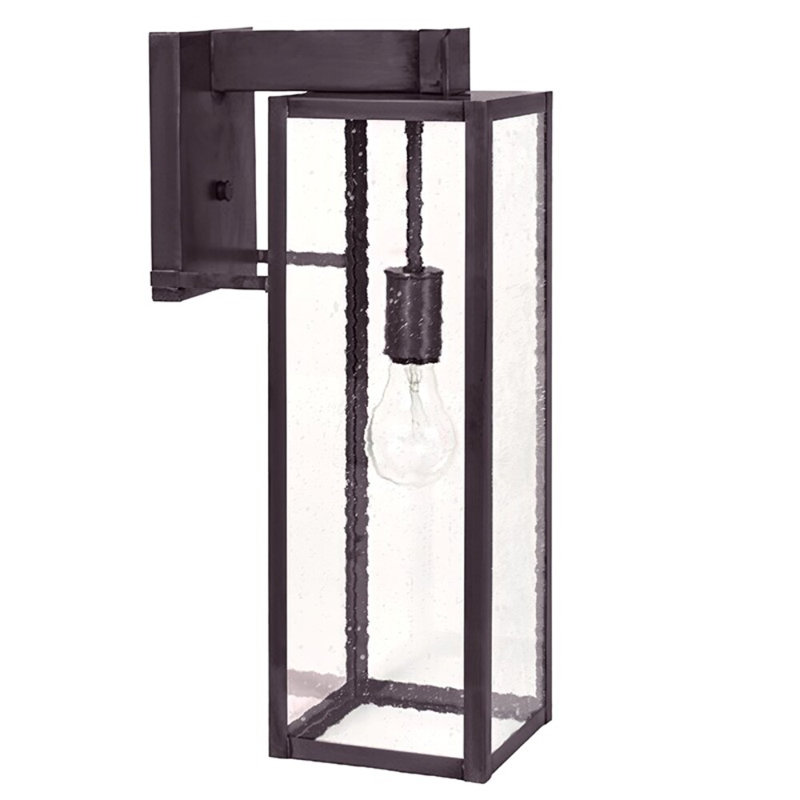 Uptown Outdoor Wall Lantern, Dark Brass;Seedy Marine Glass