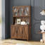 Grande armoire de rangement Milvio avec portes en verre, tiroirs et tablettes ouvertes, armoire de cuisine sur pied pour le salon-1011335842