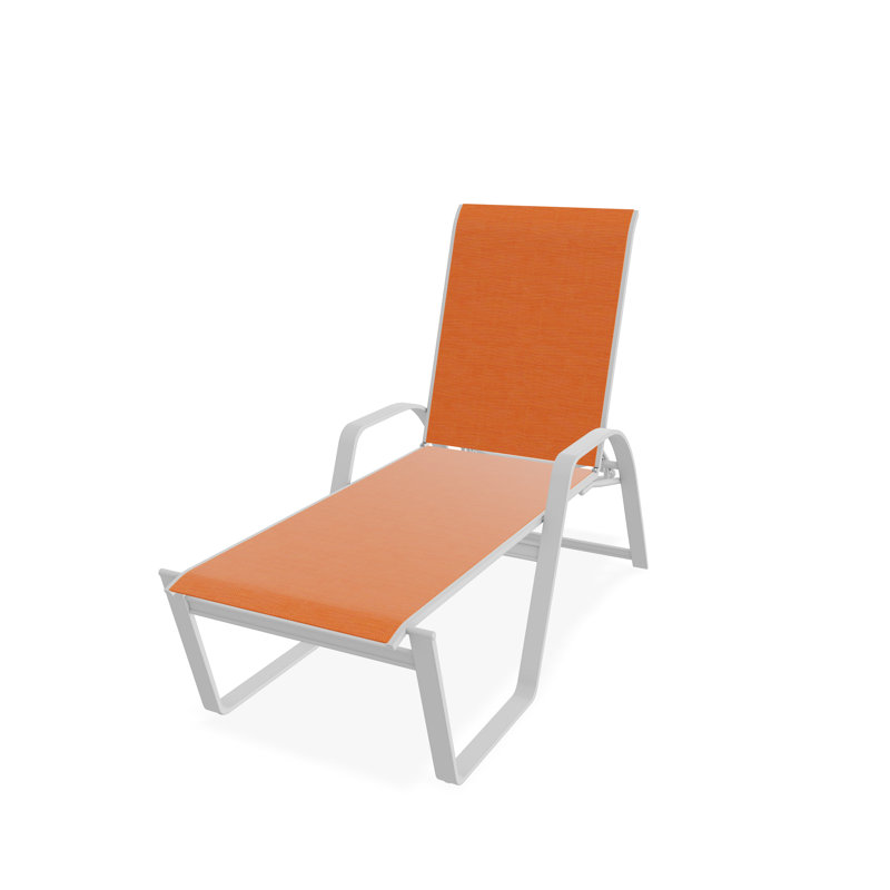 Chaise longue empilable Aruba II, Filet tangerine, Blanc