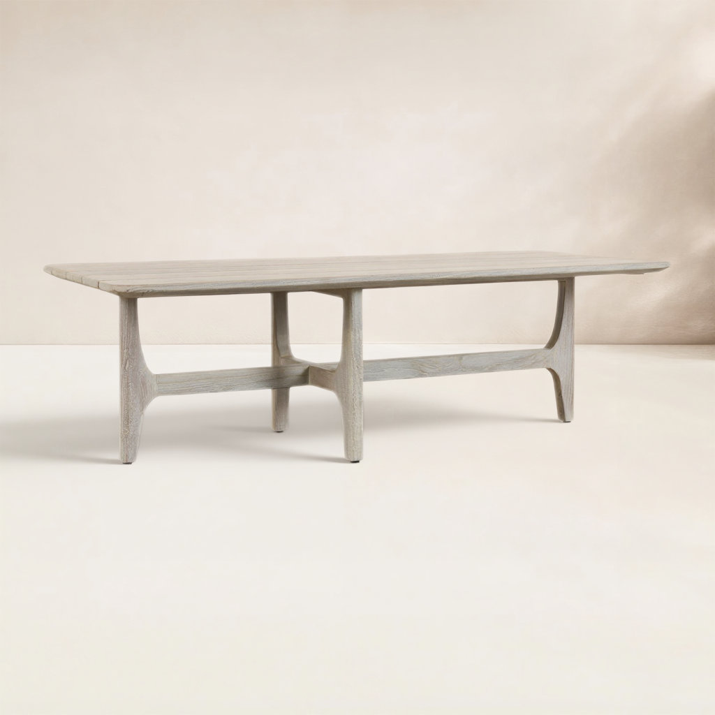Dawn 55" Teak Patio Table, Gray Matte