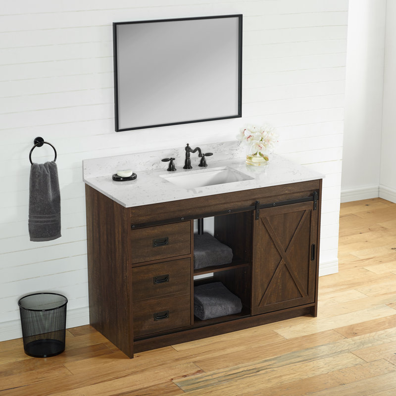 Ensemble de meuble-lavabo simple de 48 po Jillian, Brun rustique / noir mat