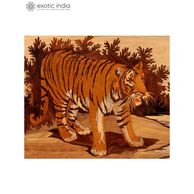 Art mural en bois incrusté de bois de tigre fabriqué à la main | Panneau de 36 po Artisan