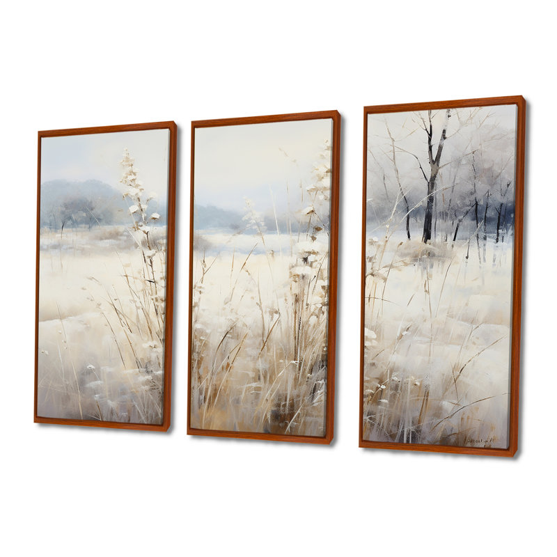 «Winter Meadow View Calmness I», art mural prairie, H 32 po x l 48 po x P 1 po, Cadre flottant brun