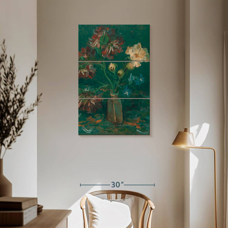 Harnek bouteille avec pivoines et delphiniums, H 57 po x l 36 po