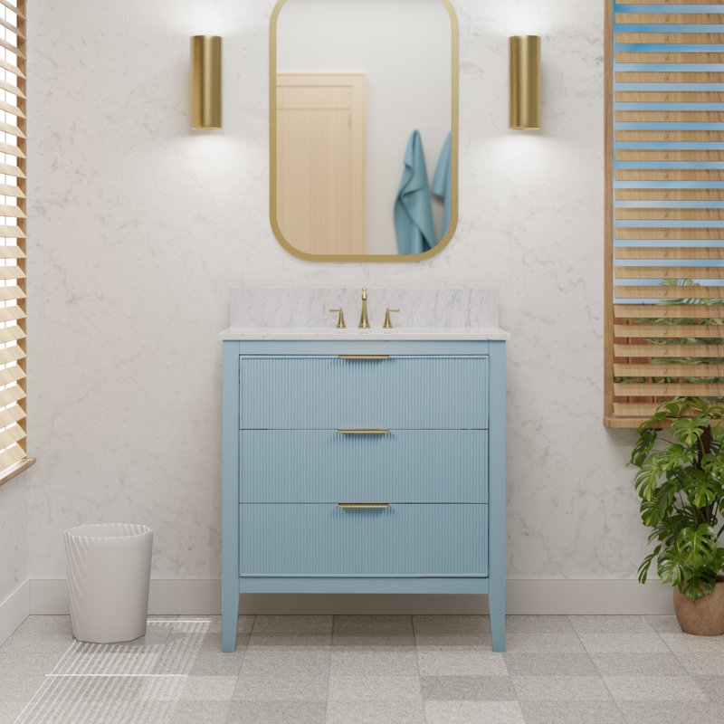 Meuble-lavabo Evelyn, 30", Bleu poudre / or