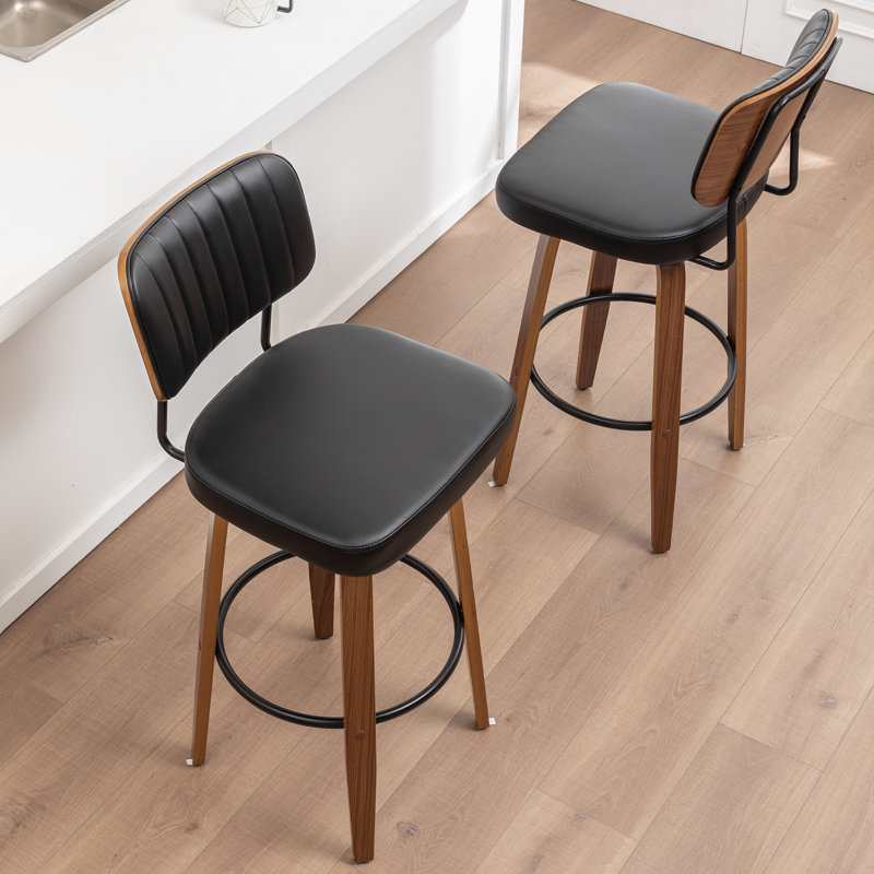 Swivel Upholstered Counter Stool, Bar Stool (78cm Seat Height), Black