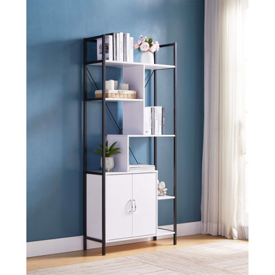 Bibliothèque moderne à six tablettes avec armoire de rangement à deux portes et deux tablettes