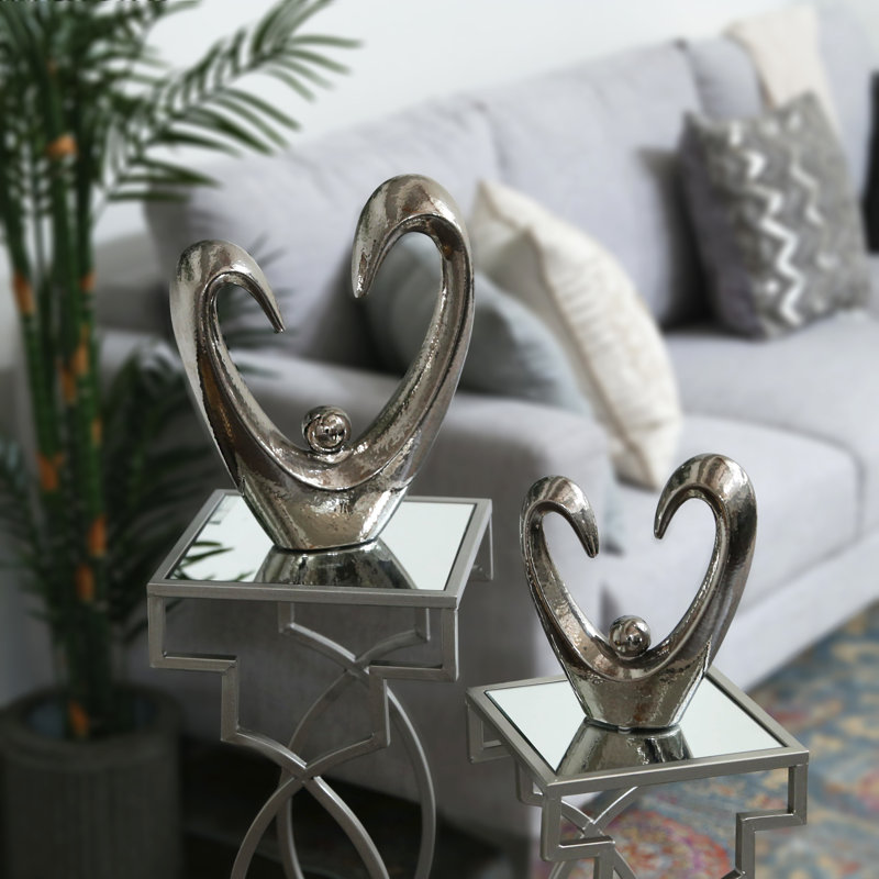 Sculpture coeur ouvert en céramique abstraite ClipperCove, H 13,25 po x l 3,25 po x P 11,25 po, Argent