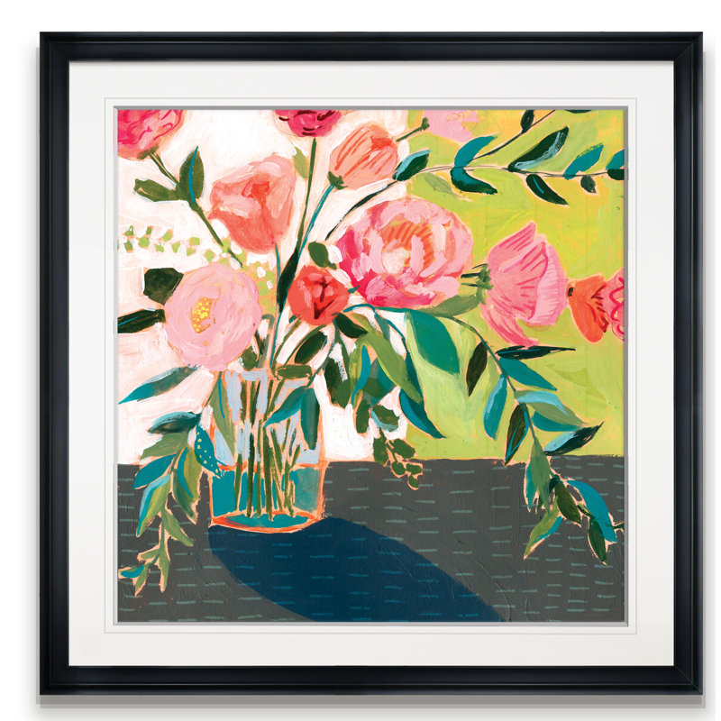 «Quirky Bouquet I», peinture, H 28 po x l 28 po x P 1,5 po, Cadre noir