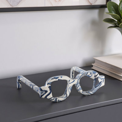 Stone Eyeglasses Shaped Decorative Object Sculpture Ornament Modern Carved Accent Art Abstract Silhouette Display Piece Indoor Artisan Novelty Eyewear Figurine Architectural Detail