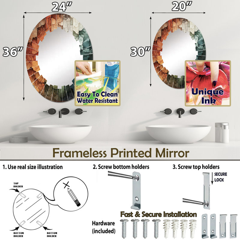 Rience - Miroir mural moderne ovale, 30 po x 20 po