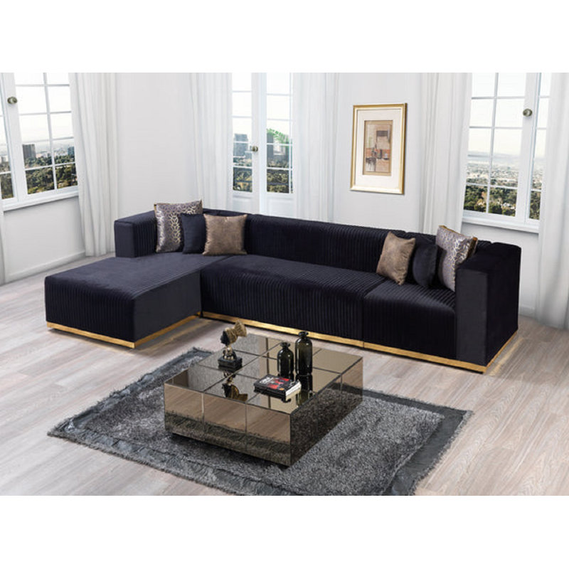 Canapé modulaire en velours 4 pièces Juliana, Velours noir
