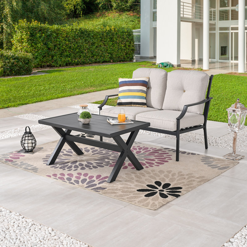 2-Piece Outdoor Patio Loveseat Set, Beige