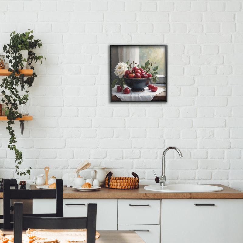 Giclée encadrée de cerisiers et de fleurs, Giclée encadrée noir minuit, H 12 po x l 12 po