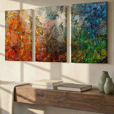 3 Pieces Exculisive Colorful Abstract Impasto Large Wall Art Vibrant Panorama Canvas, Modern Canvas Decor for Living Room, Bedroom, Office and Home