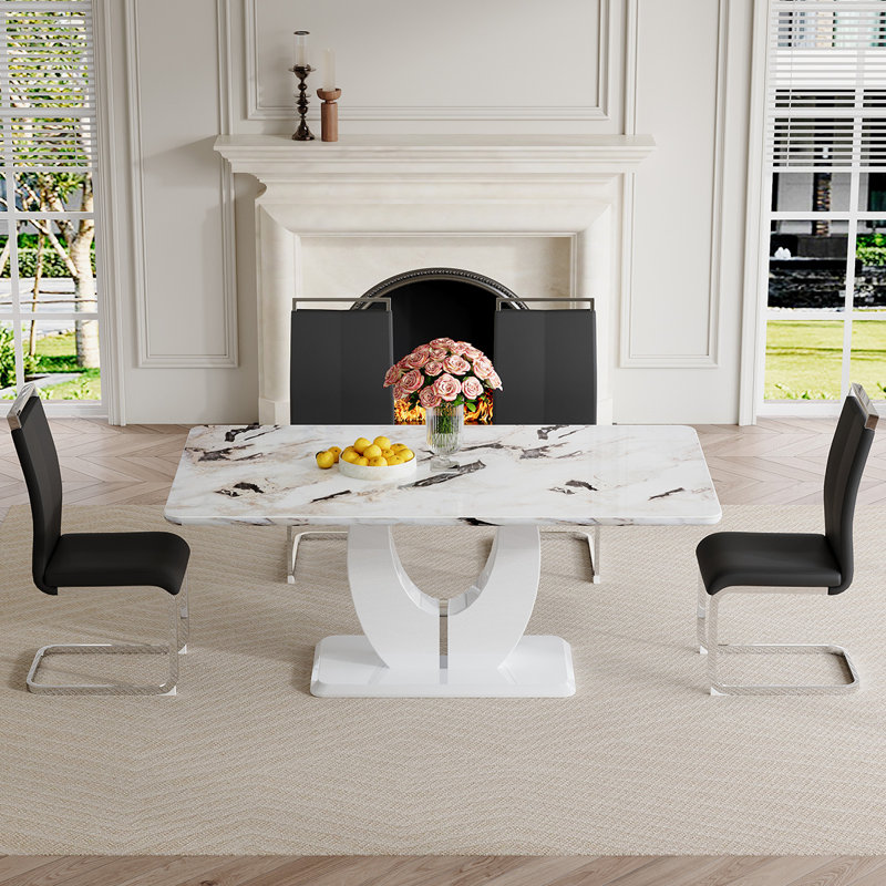 Ensemble de table de salle à manger, Noir / argent, 5 pièces, Dalishis