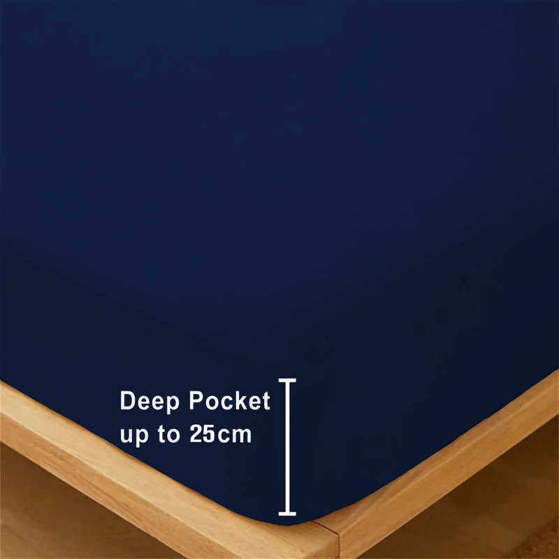Microfiber Premium Quality Deep Hypoallergenic Fitted Sheet 25cm, Super King (6'), Navy