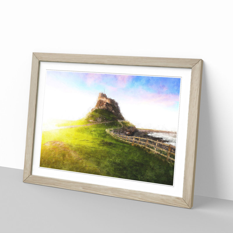 Holy Island Lindisfarne - Picture Frame Painting Print, Oak Framed, 24cm H x 33cm W x 2cm D