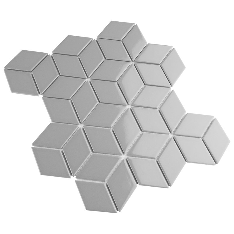 Metro Rhombus 10-1/2 " x 12-1/8 " Porcelain Mosaic Floor & Wall Tile, Glossy Light Gray