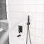 Système de douche carré à fixation au plafond de 16 pouces, bec de baignoire en cascade, soupape d'échaudage, pluie ultra-mince avec douche complète noir mat, 3 fonctions de douche au-dessus et à main, facile