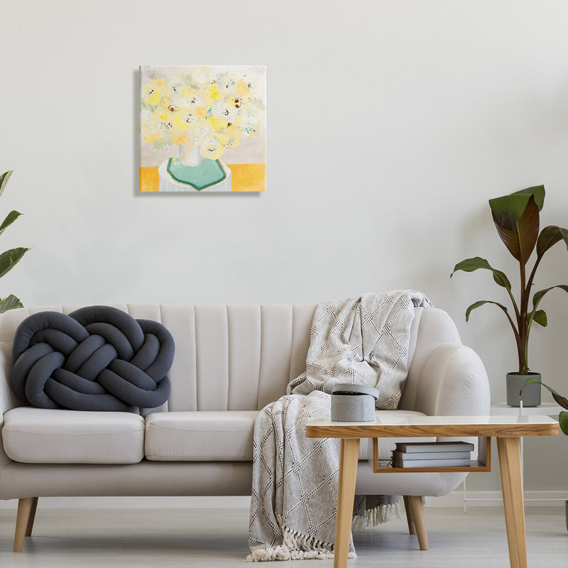 " Bright Modern Flower Blossoms Bouquet Collage Painting " by Ruth Fromstein, 17" H x 17" W, Wrapped Canvas