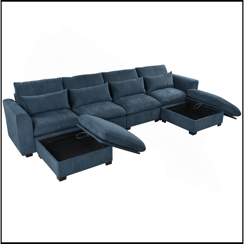 Canapé d'angle modulaire en U avec deux repose-pieds, idéal pour les salons, les bureaux, les cinémas maison et plus encore.