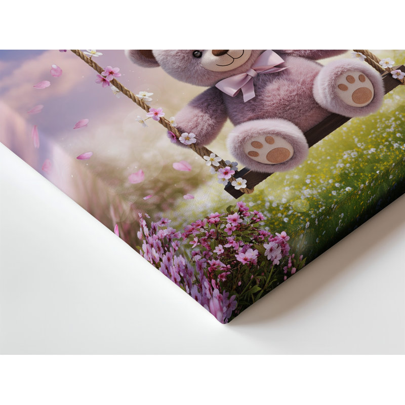 Reproduction d'art sur toile, "Un ours en peluche rose pastel moelleux avec une expression joyeuse", H 40 po x l 30 po