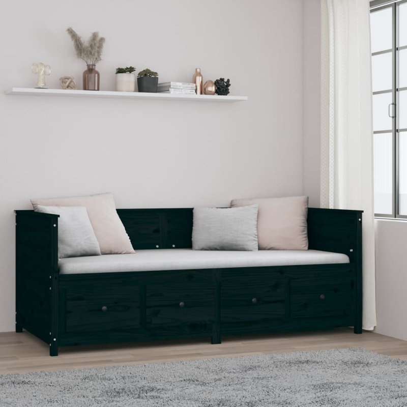 Farreli Solid Wood Ddaybed, Black, 90 x 200 cm